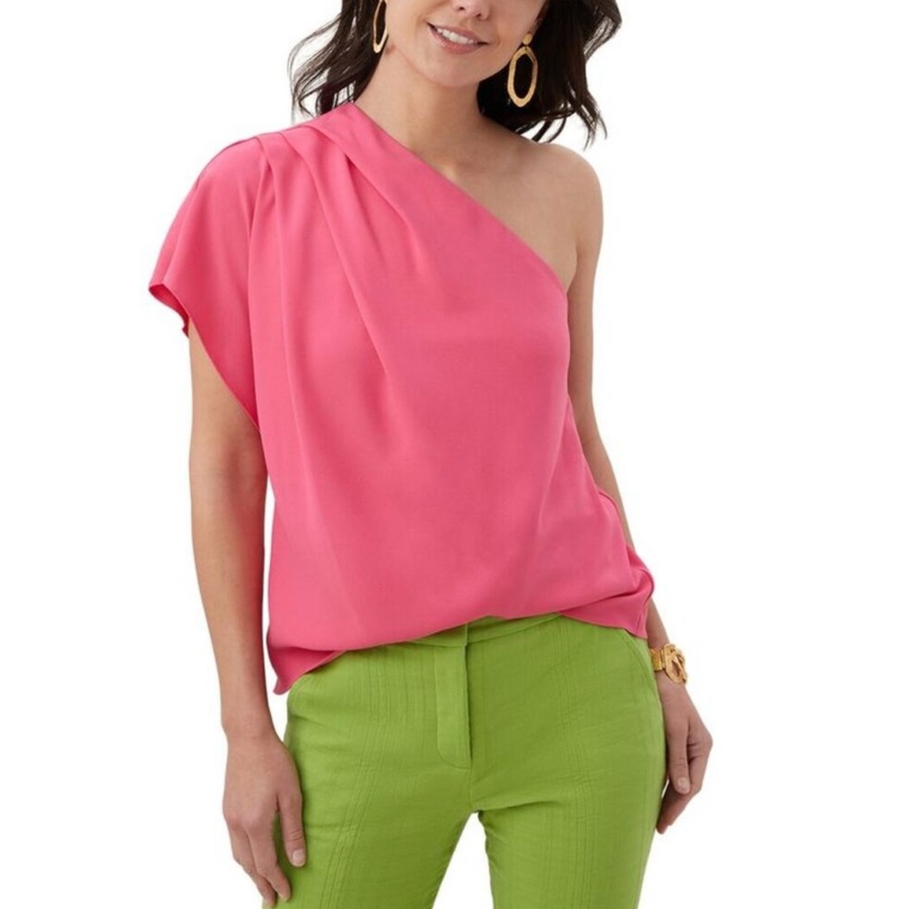 Trina Turk Vibrant Pink One-Shoulder primrose Blouse medium new